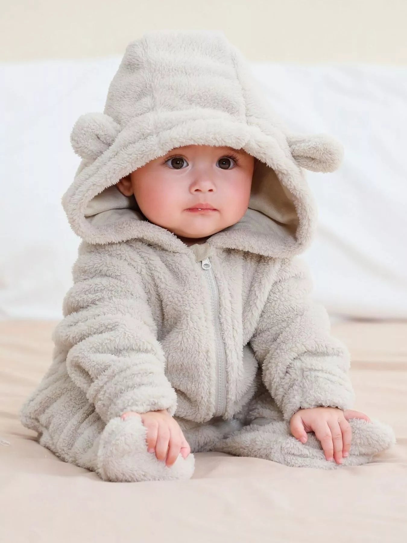 Children's Cozy Bear Hooded Fleece One-Piece - cas7m