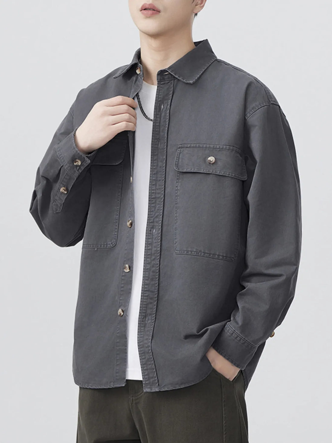 Men's Plus Size Button Up Long Sleeve Shirt - cas7m