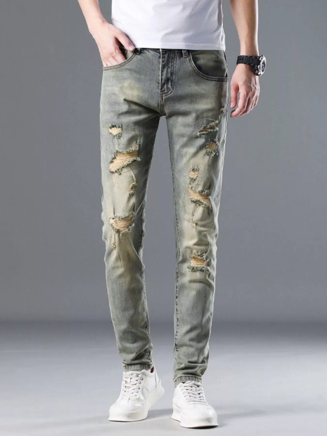 Men's Distressed Slim Fit Jeans - cas7m