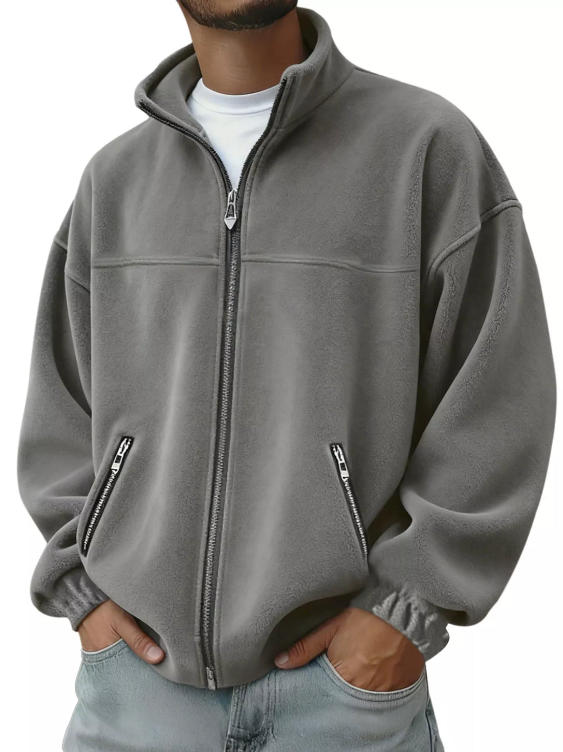 Men's Full Size Zip Up Long Sleeve Outerwear Plus Size - cas7m