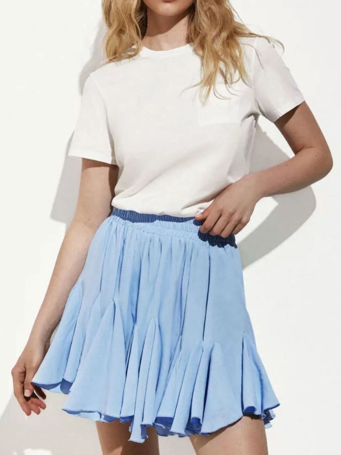 Elastic Waist Ruffled Hem Skirt - cas7m