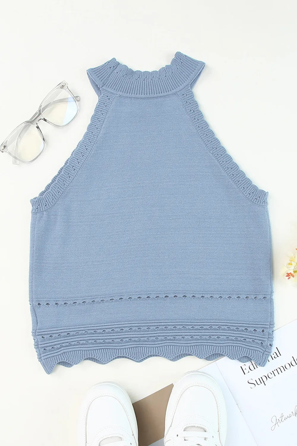 Eyelet Mock Neck Tank - cas7m