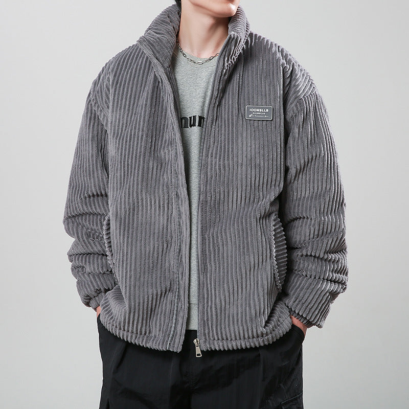 Winter Corduroy Cotton-padded Coat Warm Stand Collar Zipper Jacket Casual Outdoor Streetwear Men's Clothing - cas7m