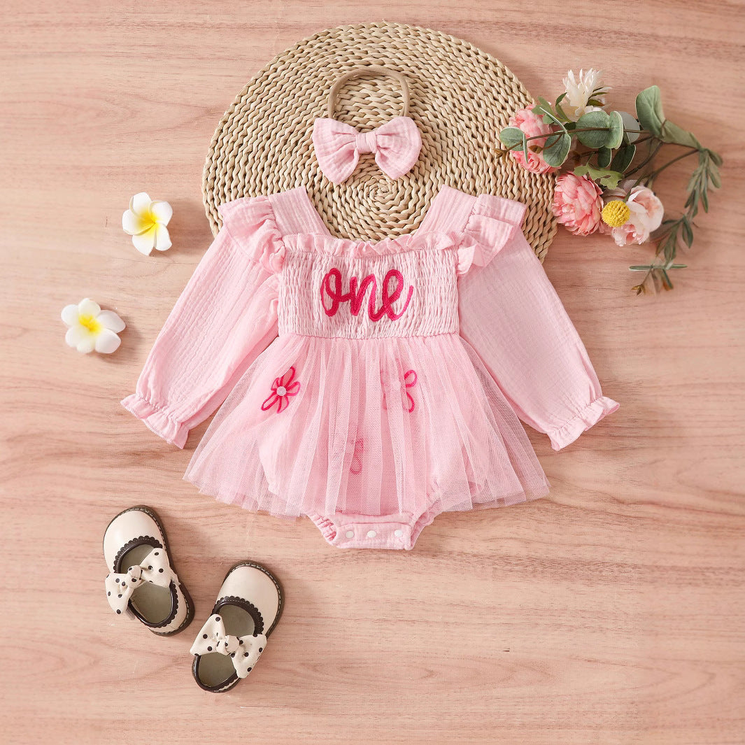 Girls Birthday Romper Short Crawling Outfit Or Dress - cas7m