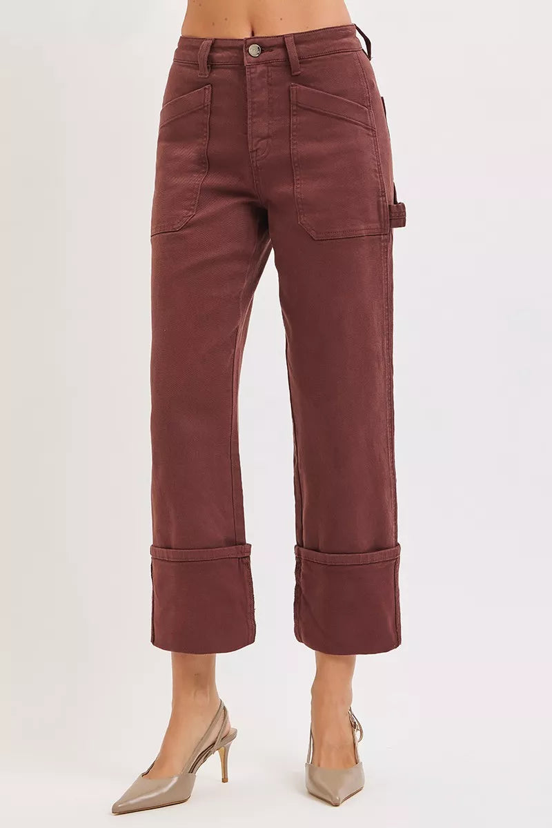 RISEN Full Size High Rise Wide Straight Cuffed Patch Jeans Plus Size - cas7m