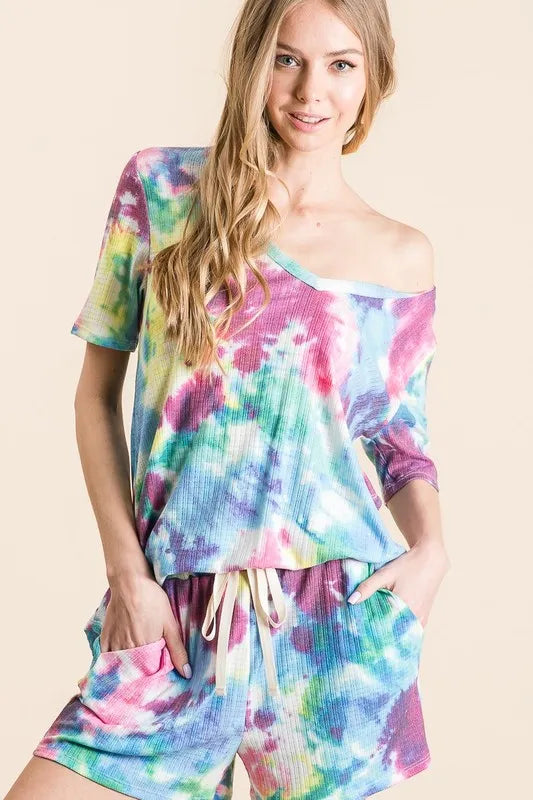 BiBi Tie Dye French Terry Casual Shorts - cas7m