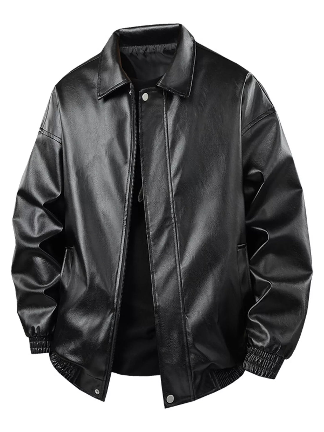 Men's Plus Size Zip Up Leather Jacket - cas7m