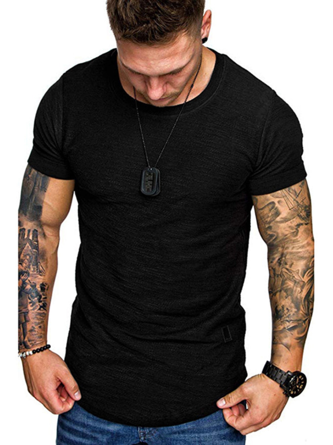 Men's Round Neck Slim Fit Casual T-Shirt - cas7m