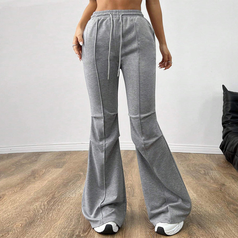 Simple Casual Pants Drawstring Elastic Waist Wide Leg Trousers - cas7m