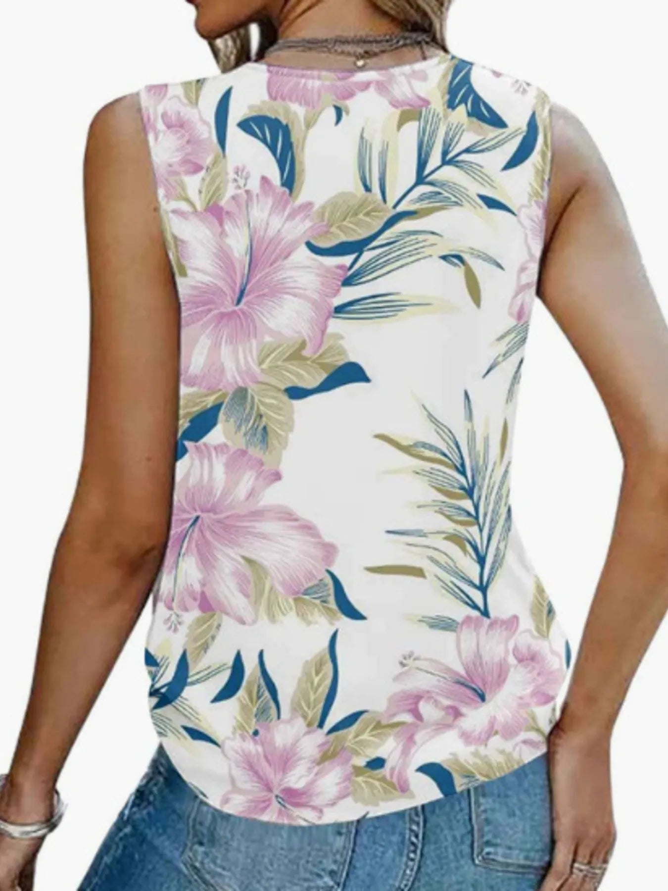 Printed V-Neck Tank - cas7m