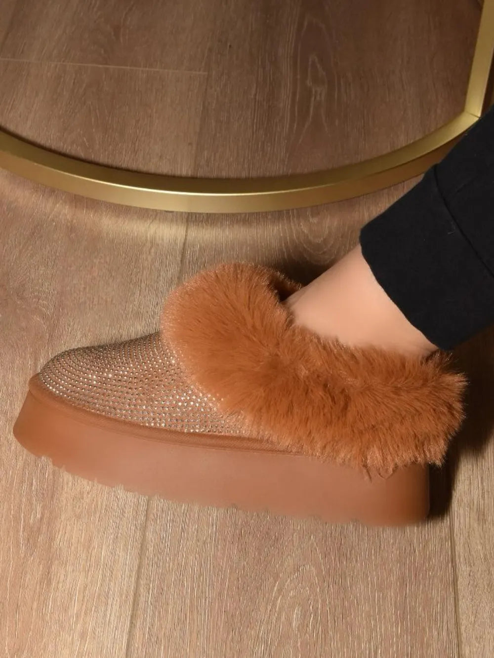 WILD DIVA Embellished Faux Fur Platform Booties - cas7m