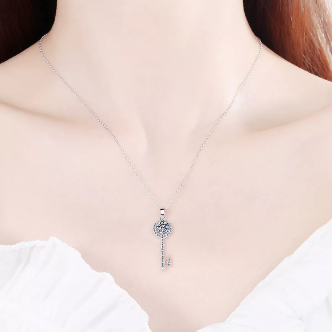 1 Carat 925 Sterling Silver Moissanite Key Pendant Necklace - cas7m