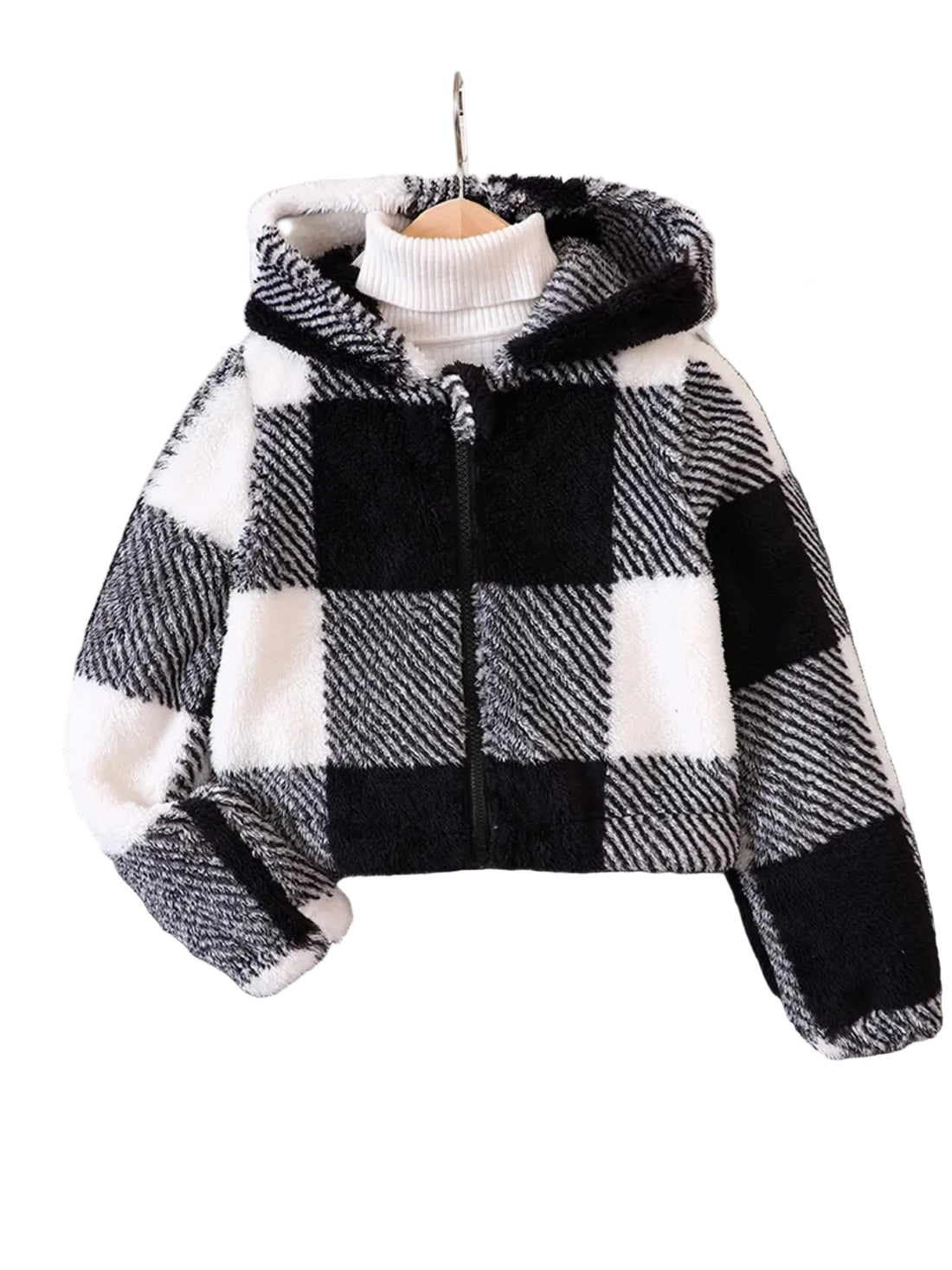 Children's Cozy Plaid Hooded Fleece Jacket - cas7m