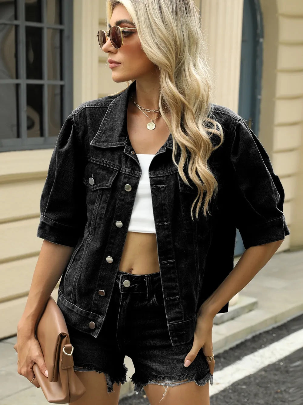 Button Down Washed Denim Jacket - cas7m