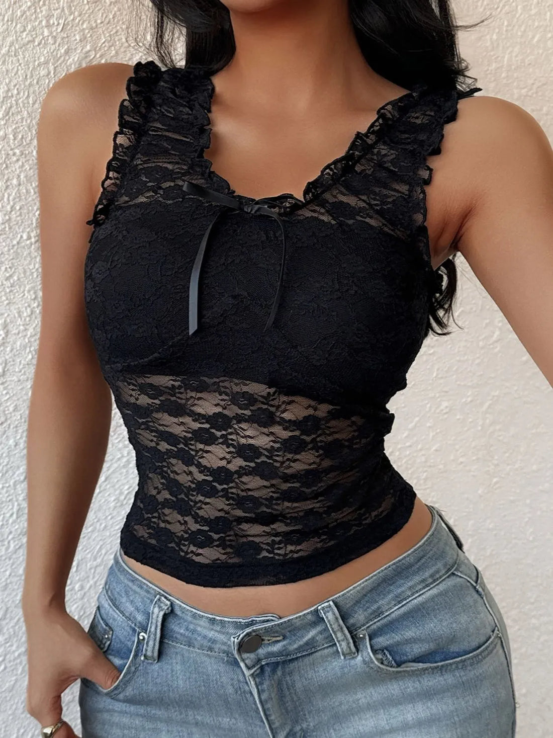 Lace Wide Strap Tank - cas7m