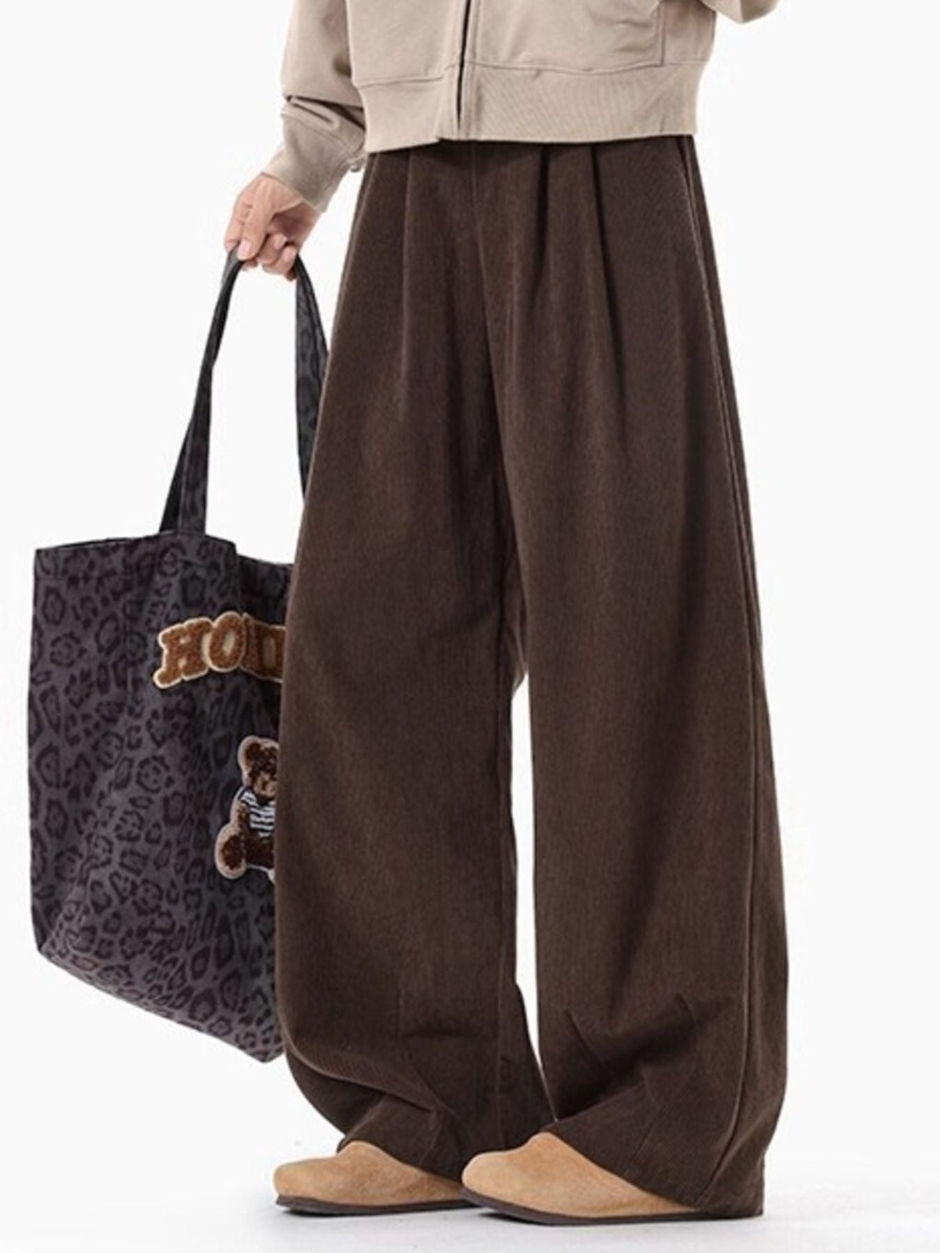 Men's Plus Size Pleated Detail Wide Leg Pants - cas7m