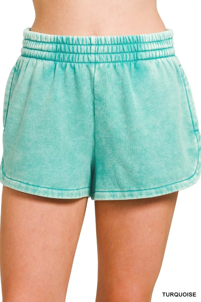 Zenana Acid Washed Elastic Waistband Dolphin Shorts - cas7m