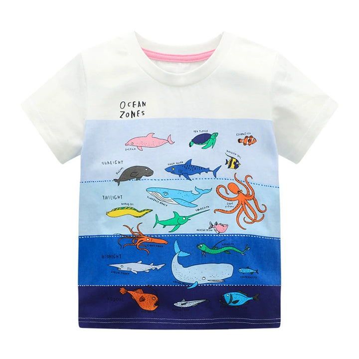 Children's Ocean Adventure Graphic Round Neck T-Shirt - cas7m