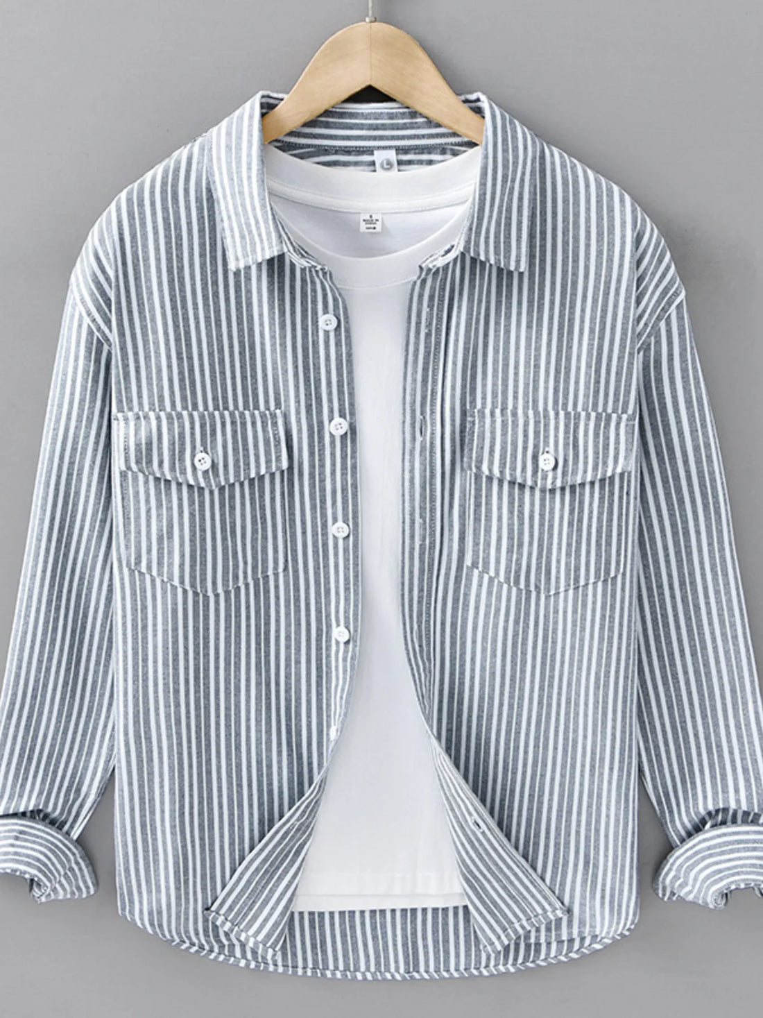Men's Plus Size Striped Casual Long Sleeve Shirt - cas7m