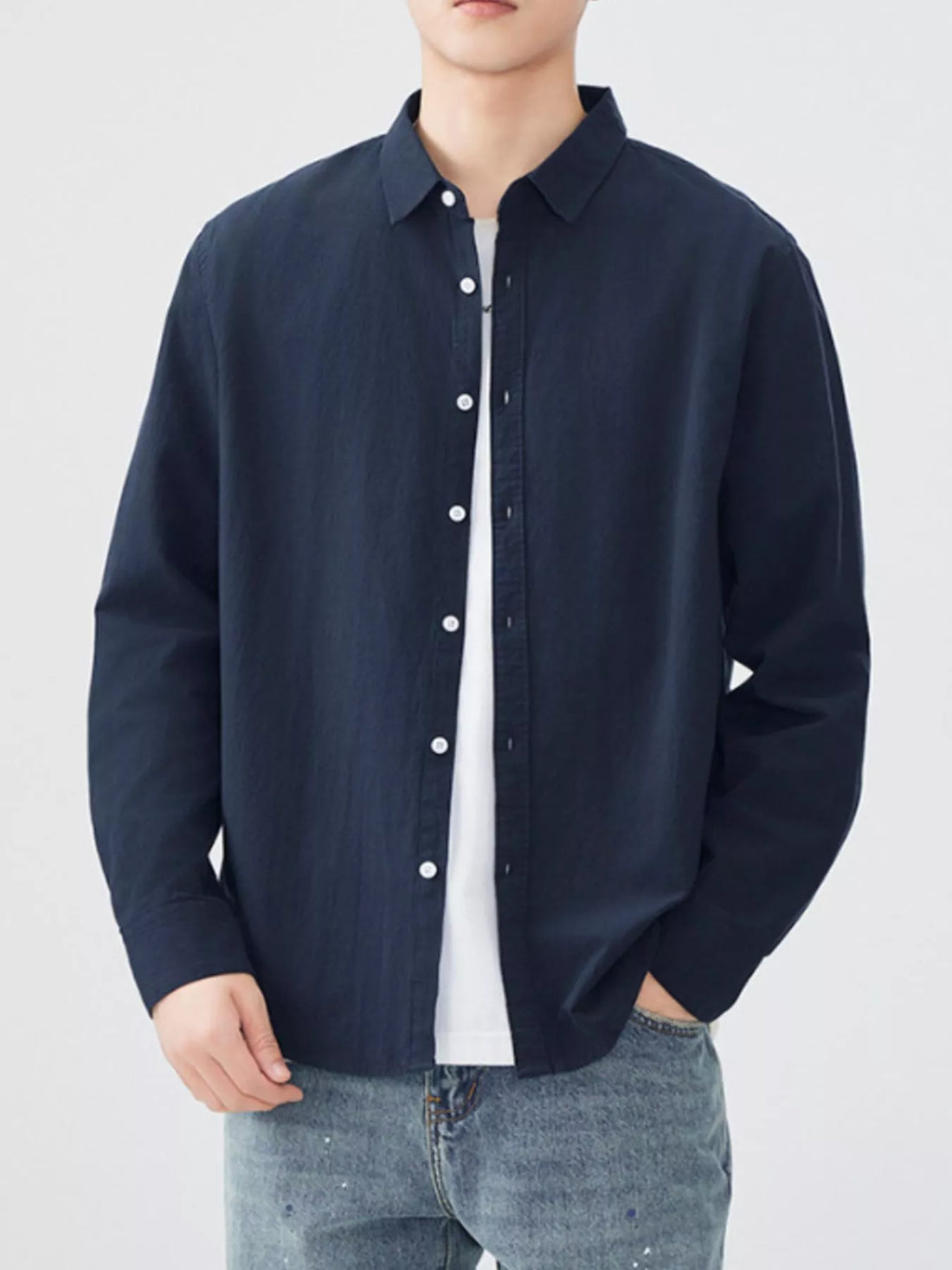 Men's Plus Size Long Sleeve Button-Up Shirt - cas7m