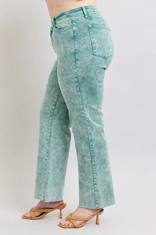 Judy Blue Full Size High Waist Garment Dyed Raw Hem Dad Jean Plus Size - cas7m