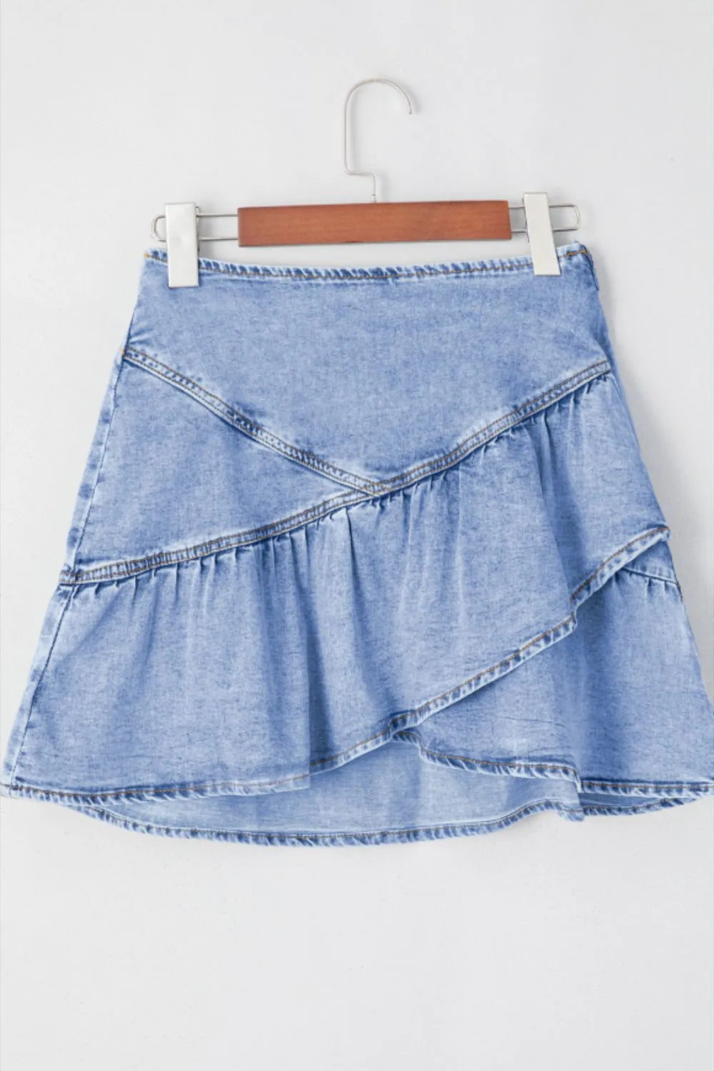 Asymmetric Ruffle Overlay Denim Mini Skirt - cas7m