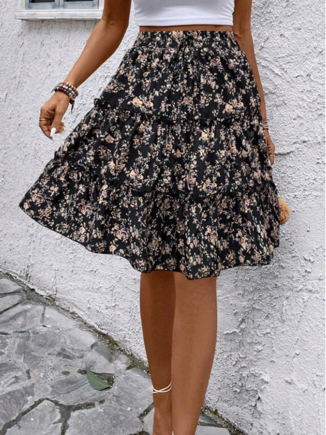 Floral Print Midi Skirt - cas7m