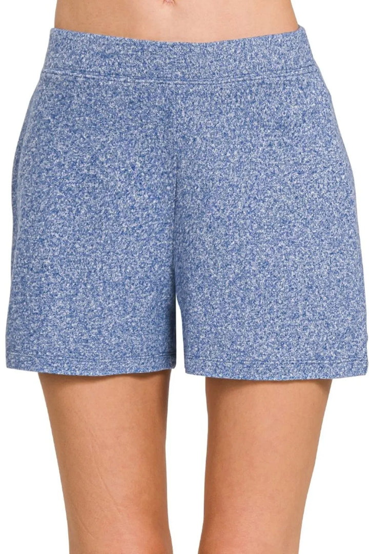 Zenana Soft Melange Hacci Elastic Waisted Shorts - cas7m