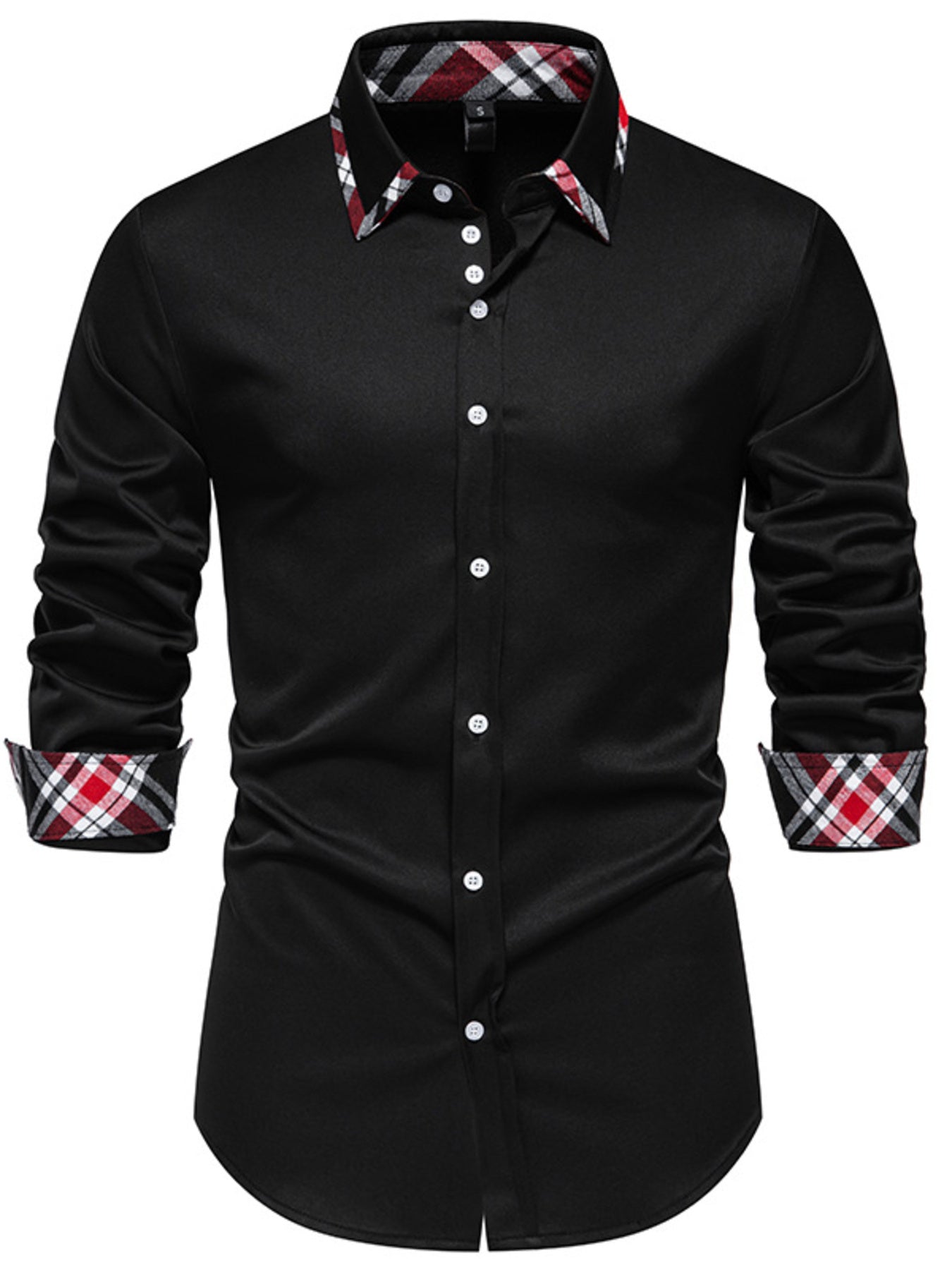 Men's Slim Fit Long Sleeve Plaid Trim Shirt - cas7m
