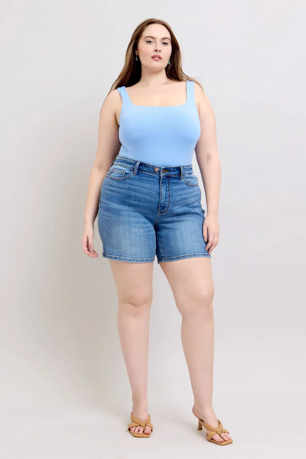 Judy Blue Full Size 2 Button Denim Shorts with Pockets Plus Size - cas7m