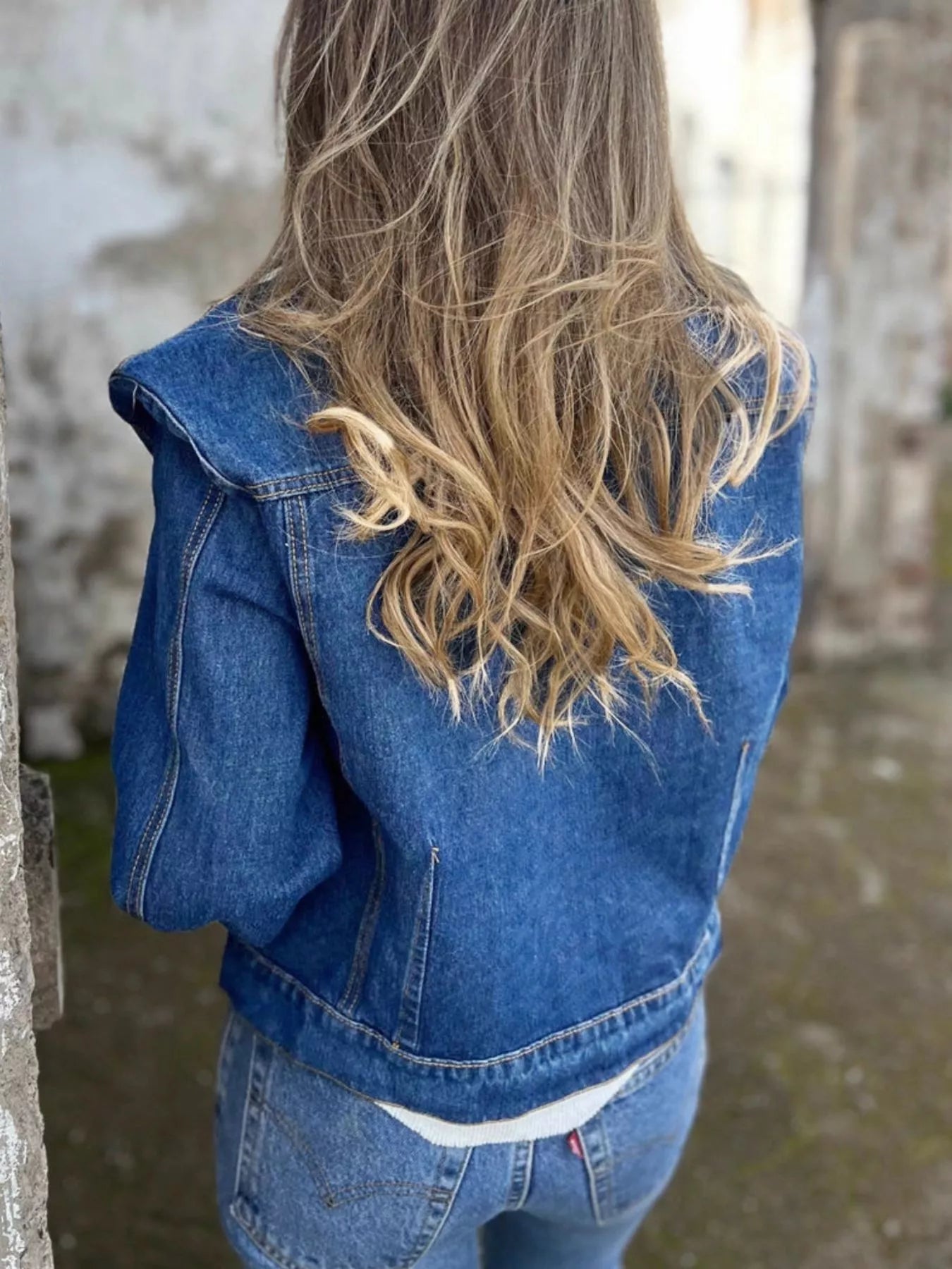 Plus Size Button Up Chest Pockets Denim Jacket - cas7m