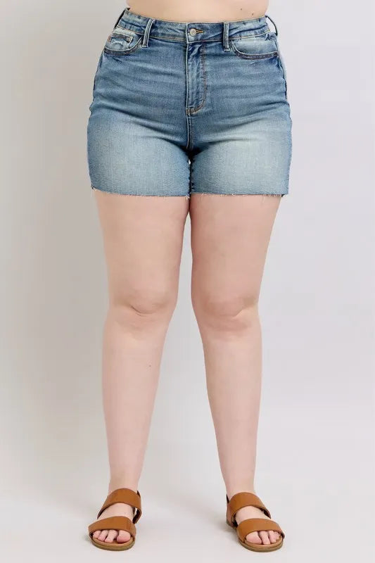 Judy Blue Full Size High Waist Star Seam Detail Denim Shorts Plus Size - cas7m