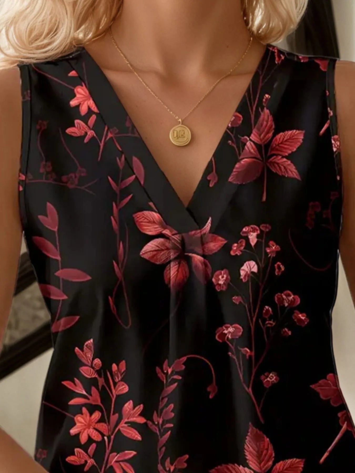 Printed V-Neck Tank - cas7m