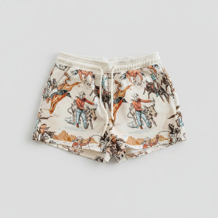 Wild West Rodeo Print Drawstring Shorts - cas7m