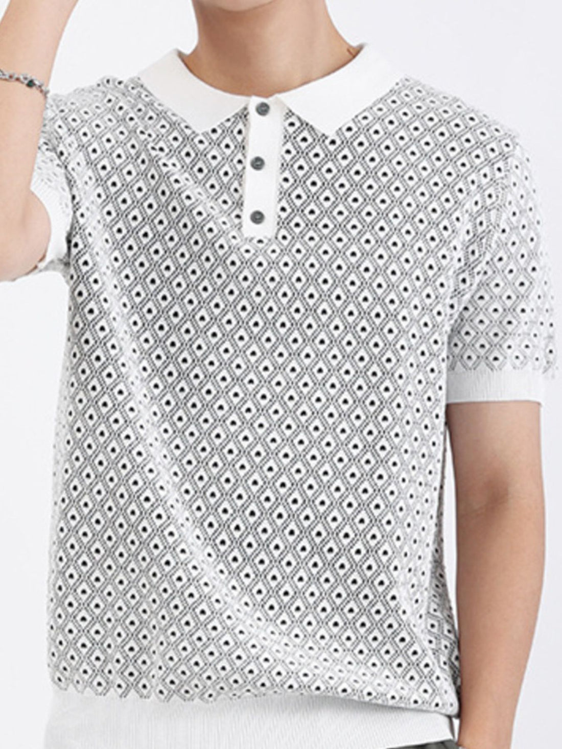 Men's Plus Size Diamond Pattern Short Sleeve Polo - cas7m