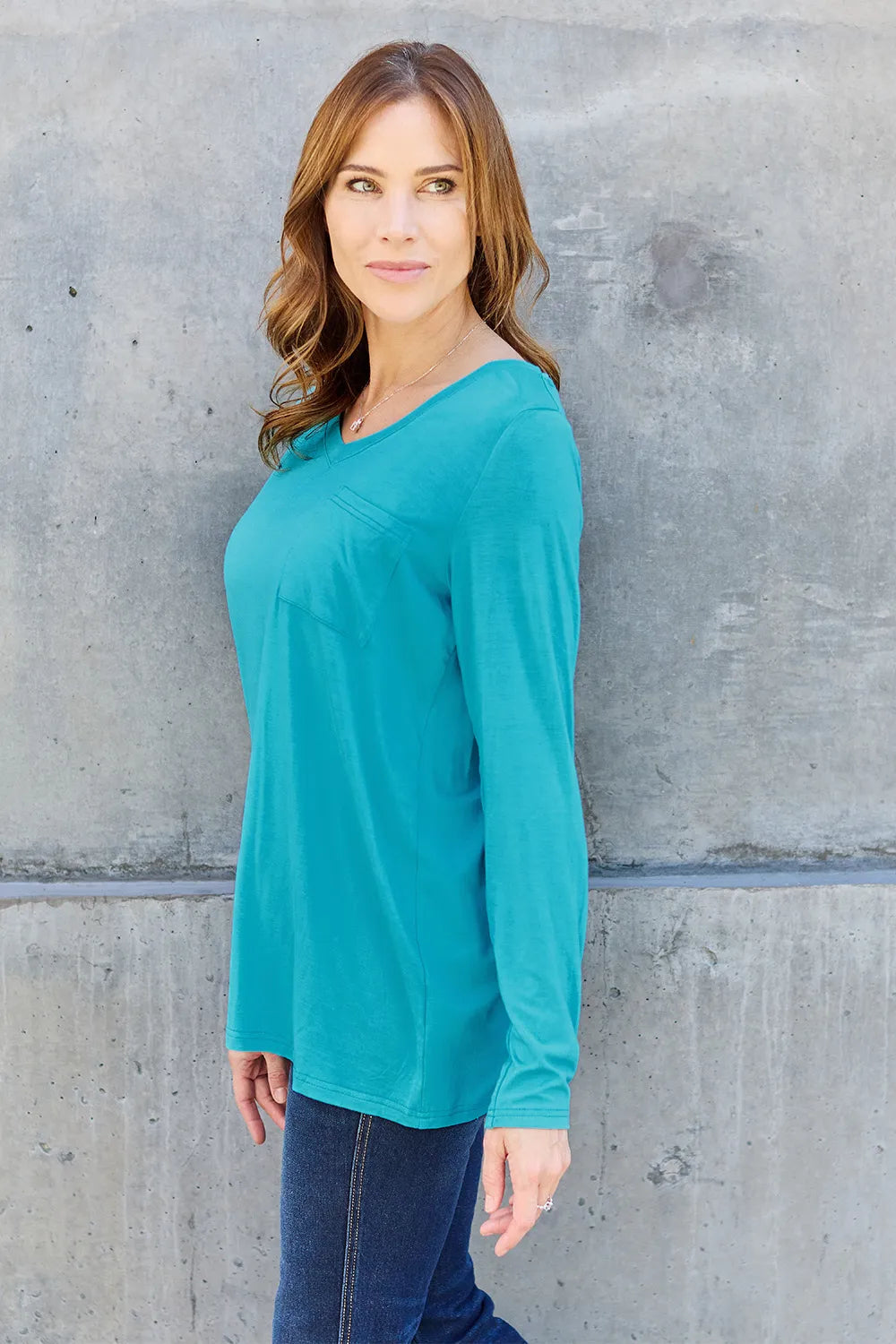 Basic Bae Full Size V-Neck Long Sleeve Top - cas7m