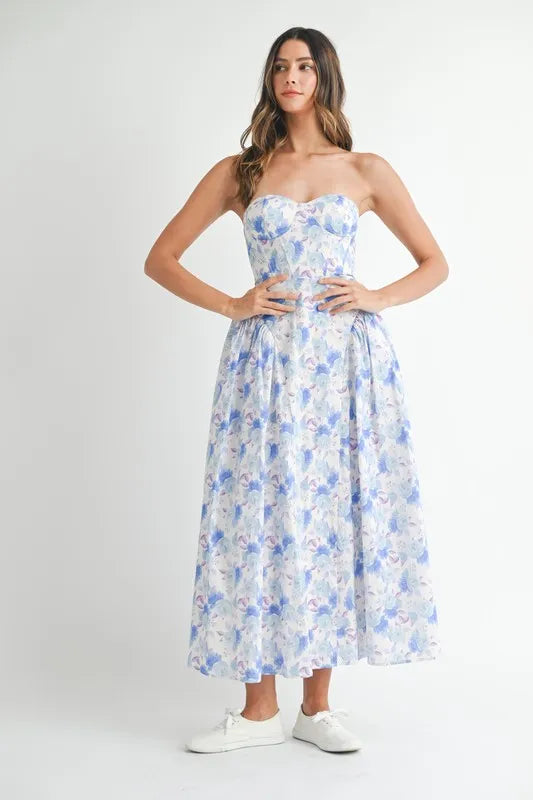MABLE Sweetheart Neckline Floral Printed Midi Dress - cas7m