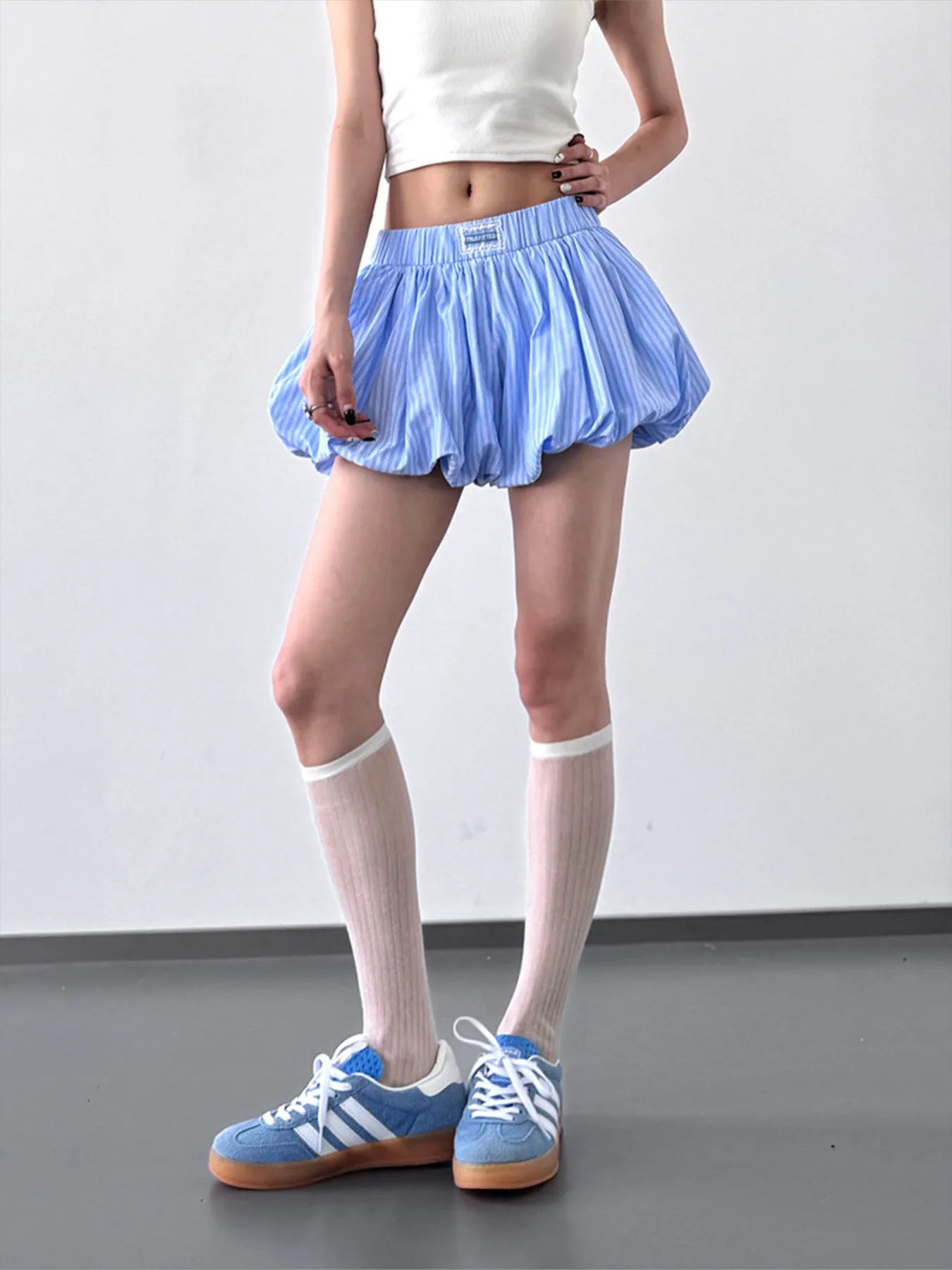 Striped Bubble Hem Casual Shorts - cas7m