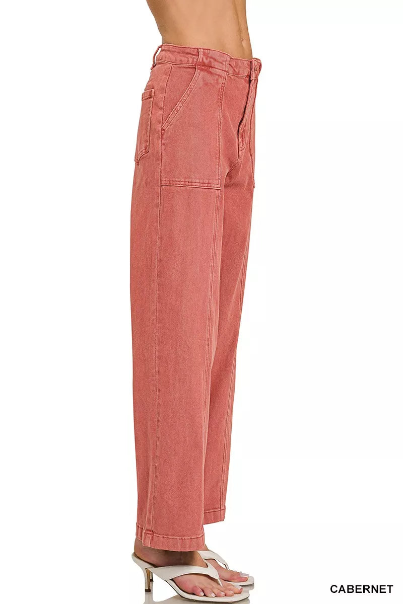 Zenana Straight Leg Utility Pocket Jeans - cas7m