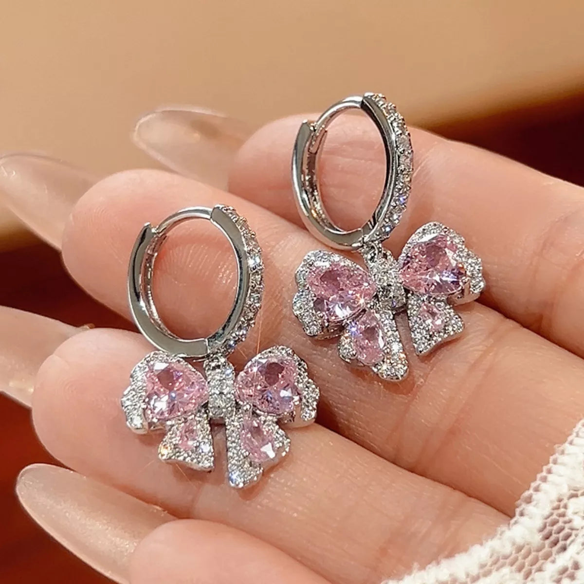 Zircon Bowknot Drop Earrings - cas7m