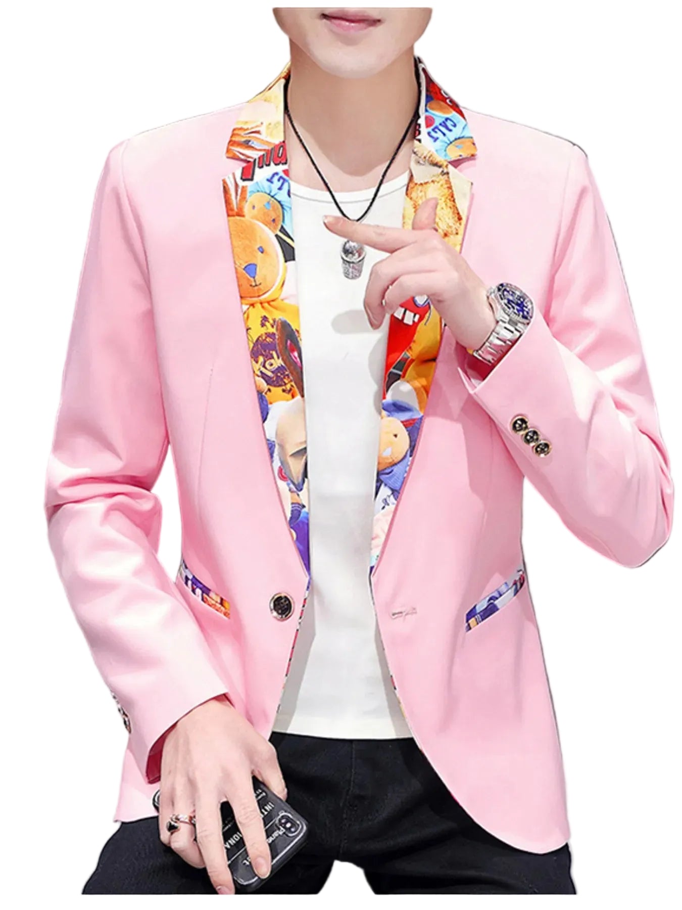 Men's Plus Size Printed Trim Slim Fit Blazer - cas7m