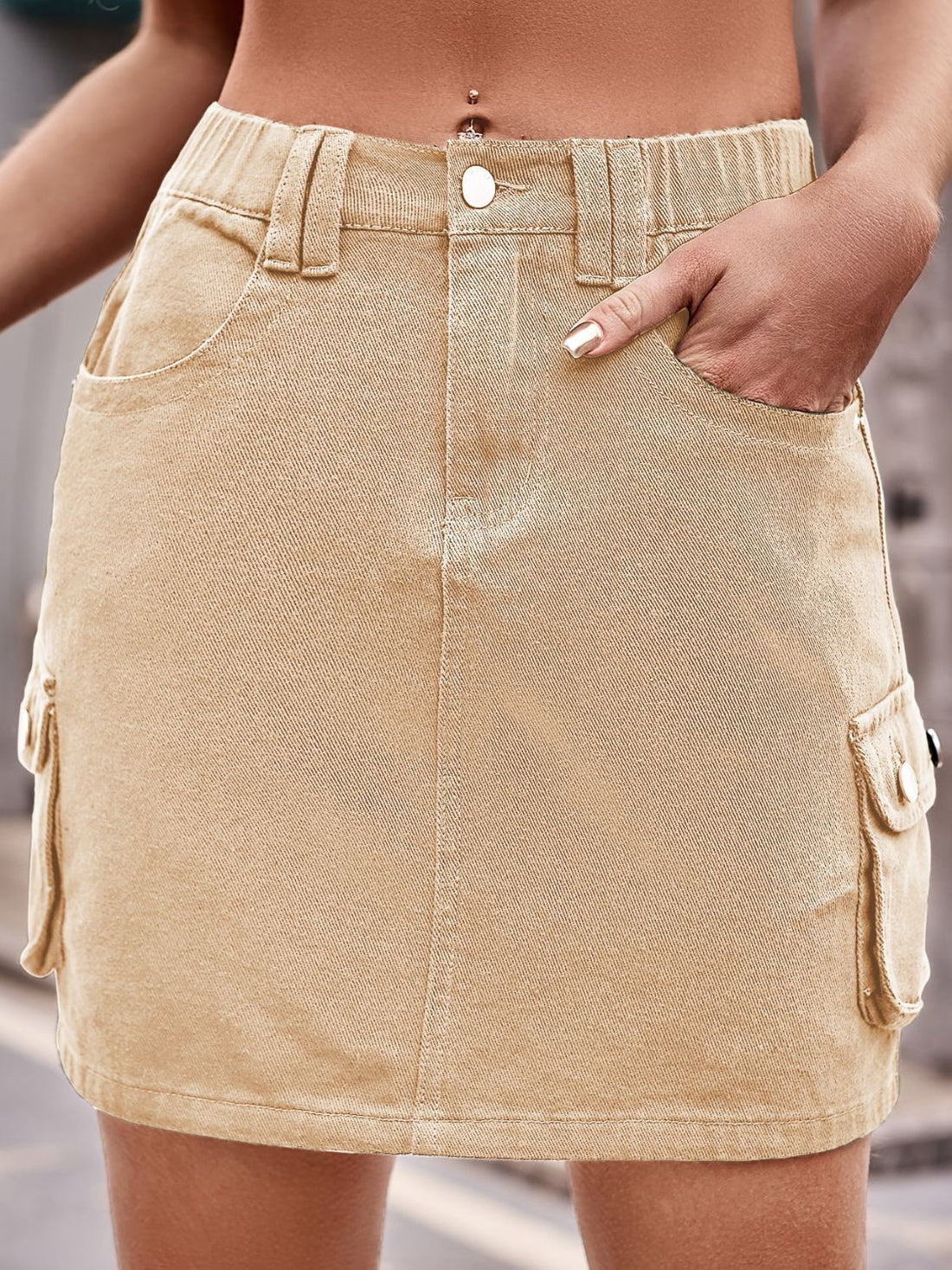 Denim Mini Skirt with Pockets - cas7m