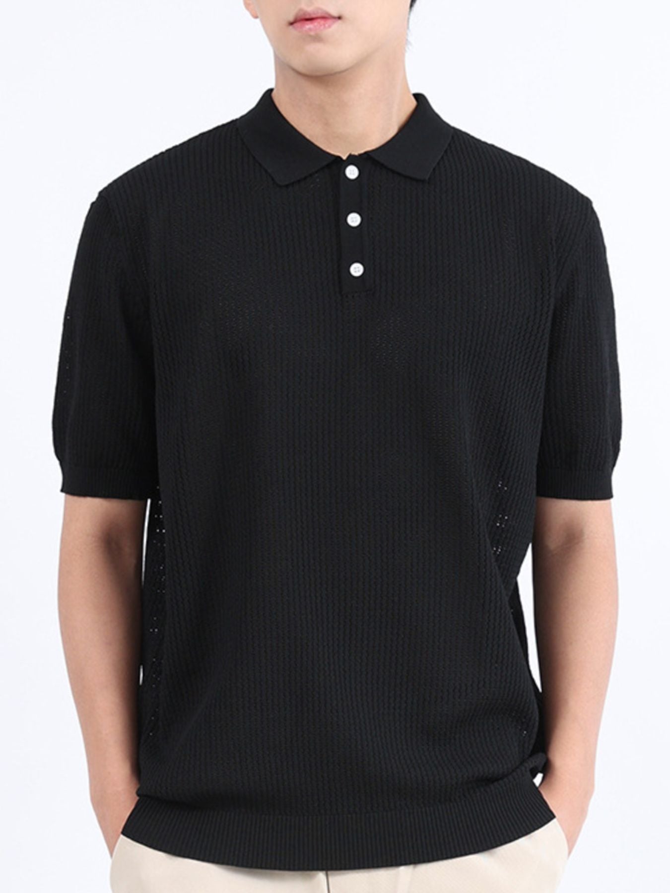 Men's Plus Size Textured Knit Short Sleeve Polo Shirt - cas7m