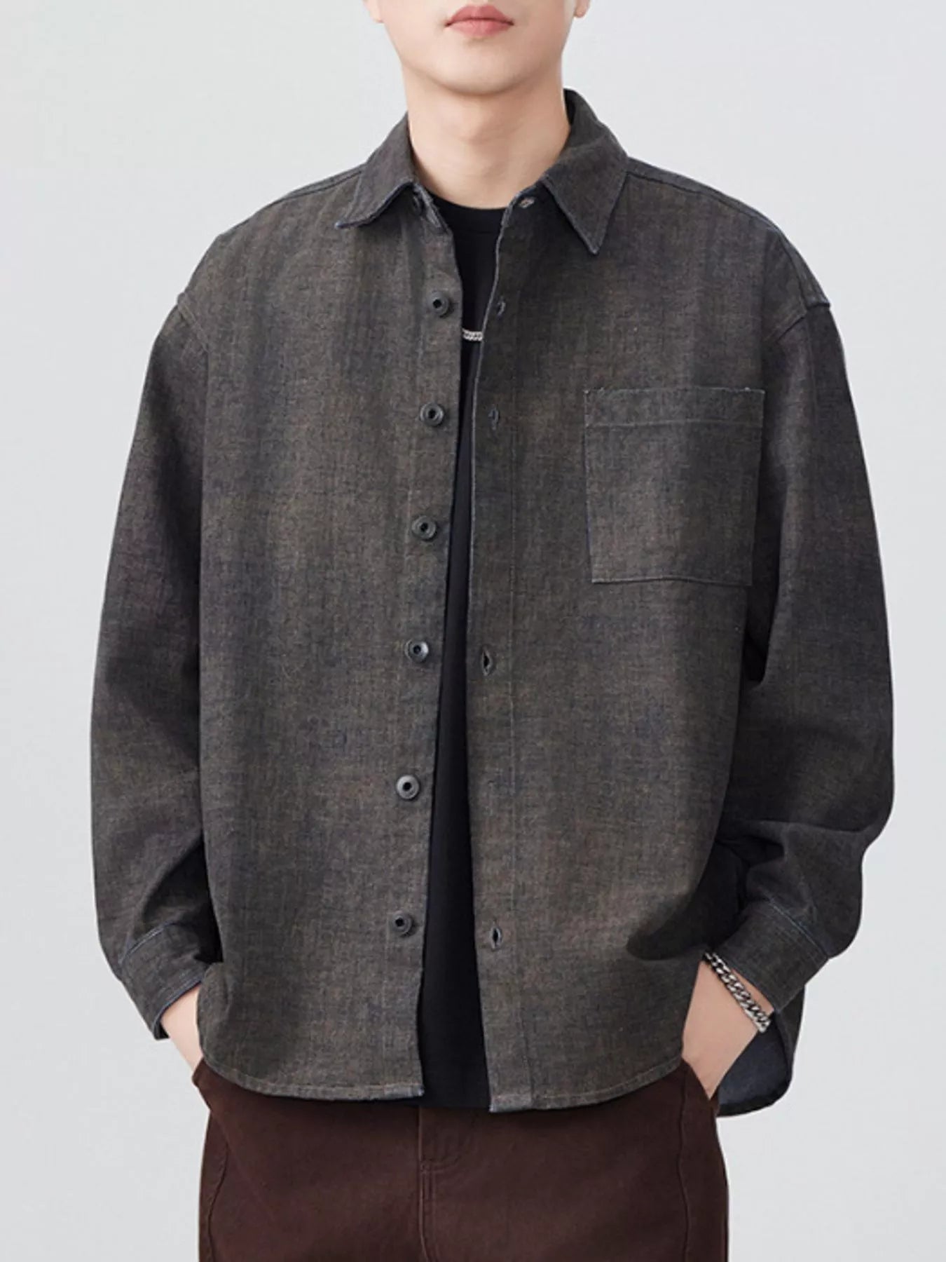 Men's Plus Size Button Up Long Sleeve Shirt - cas7m