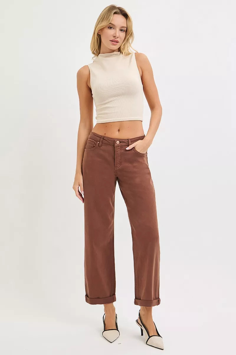 RISEN Full Size Tummy Control Mid Rise Ankle Barrel Baggy Plus Size - cas7m