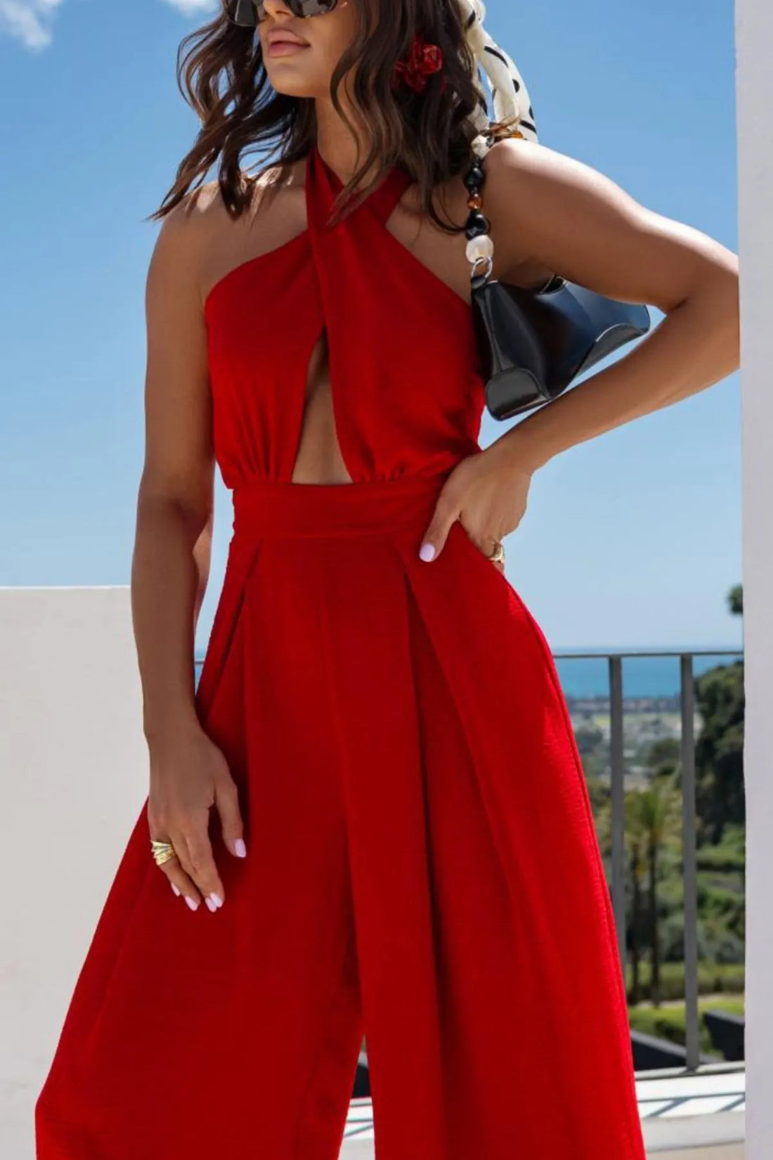 Crisscross Cutout Backless Maxi Dress - 100% Polyester Elegance - cas7m