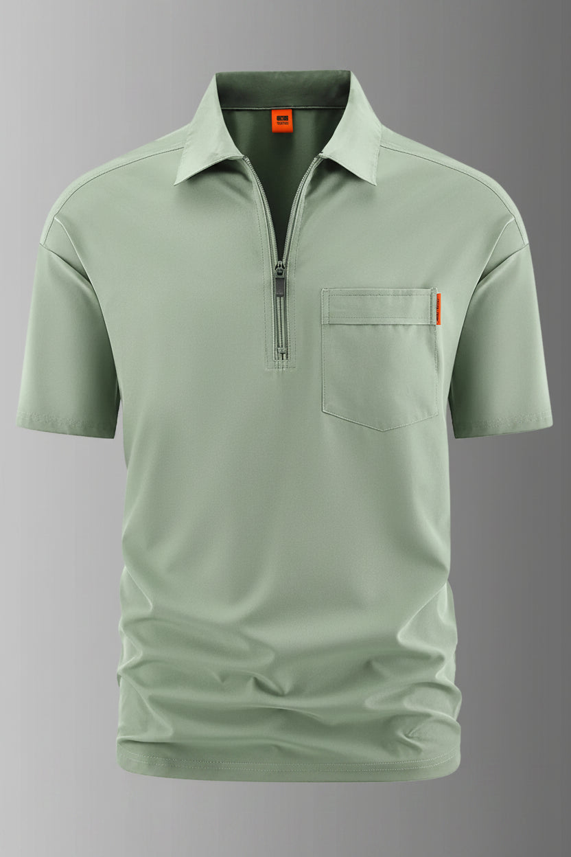 Men's Plus Size Casual Zipper Polo with Pocket - cas7m