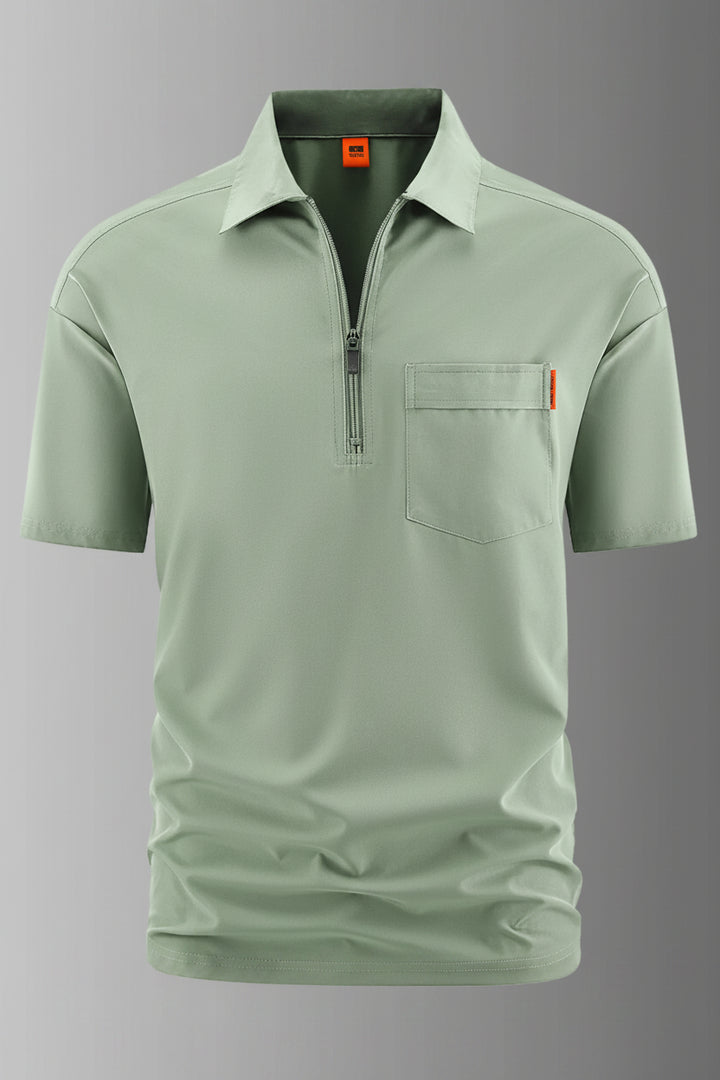 Men's Plus Size Casual Zipper Polo with Pocket - cas7m