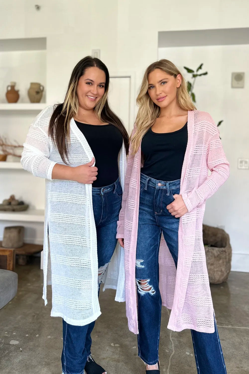 Double Take Full Size Open Front Longline Cardigan - cas7m