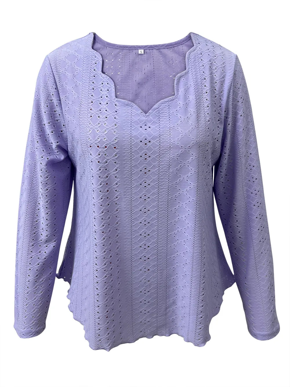 Eyelet Long Sleeve Blouse - cas7m